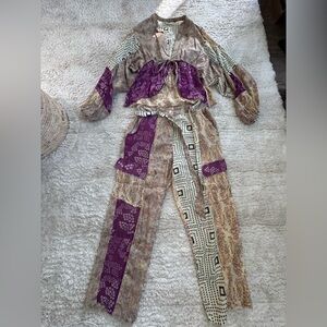 Zara Bohemian Patchwork Two Piece Set - Purple and Beige